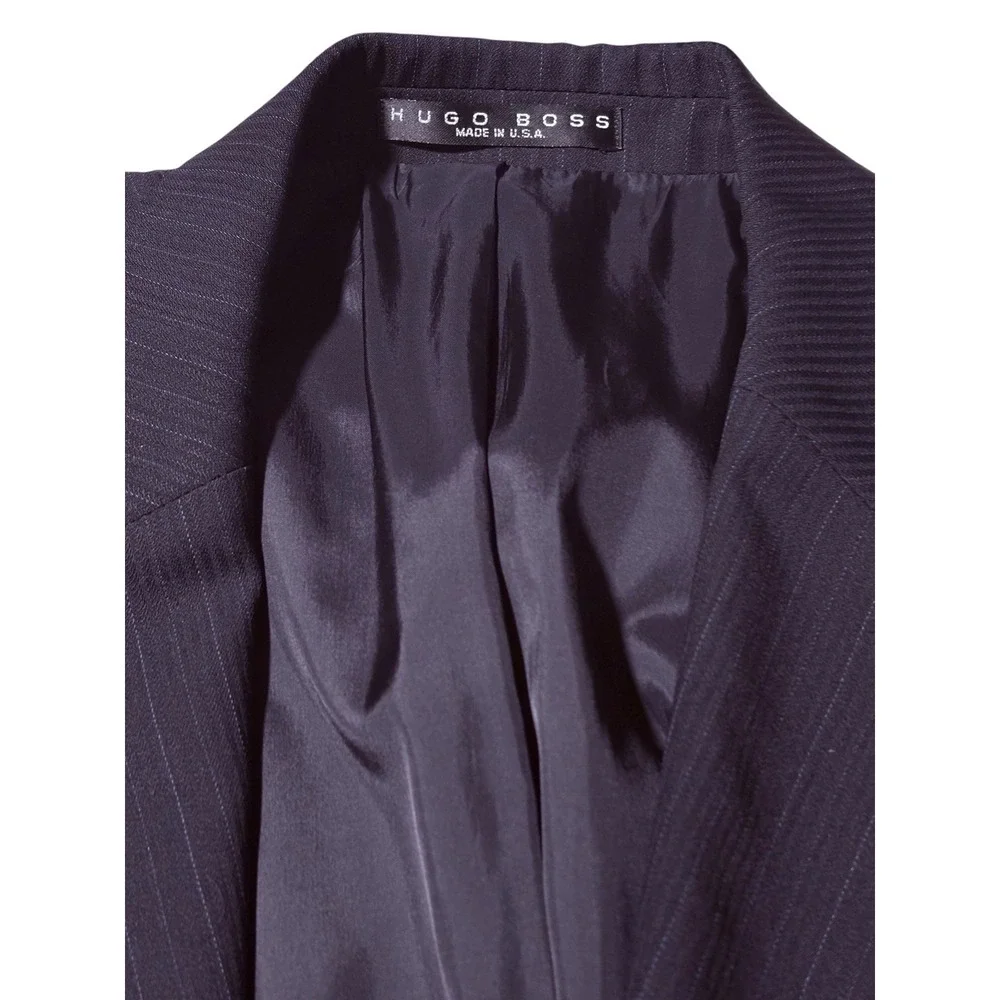 Hugo Boss Men Colombo Italy 42R Blazer Navy Pinstripe 3 Button 100% Virgin Wool